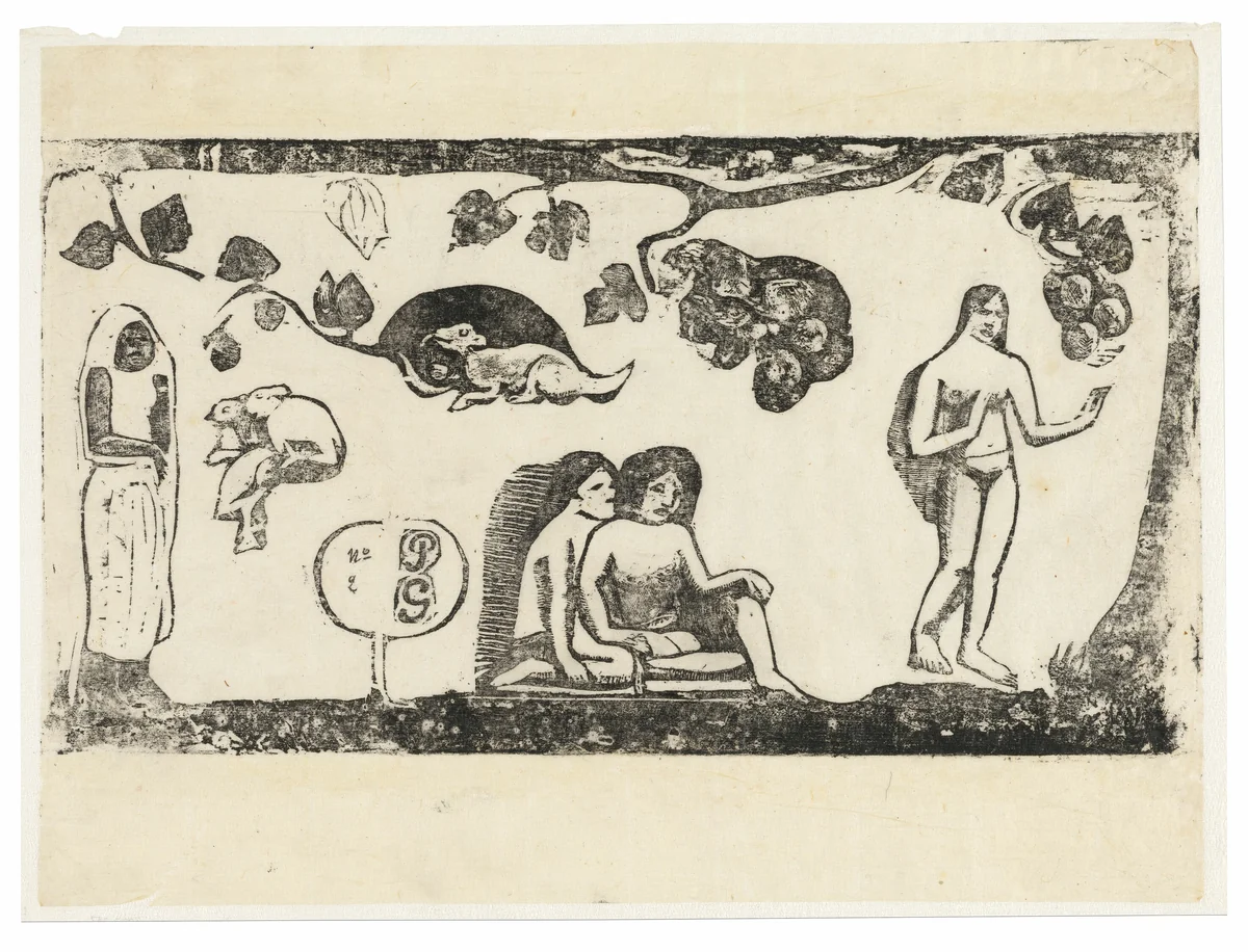 Women, Animals, and Foliage, from the Suite of Late Wood-Block Prints by Paul Gauguin, print, 1898-1899
