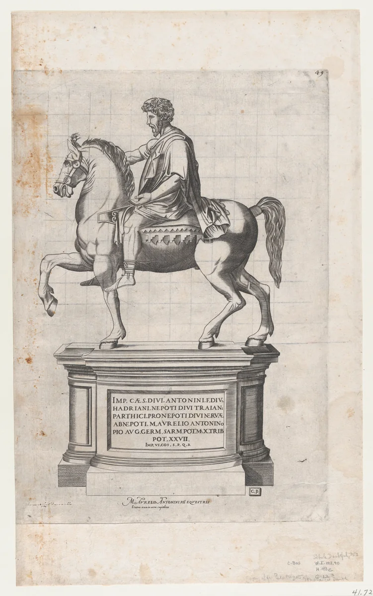 Marcus Aurelius, from "Speculum Romanae Magnificentiae" by Cornelis Bos, print, 1530-1580