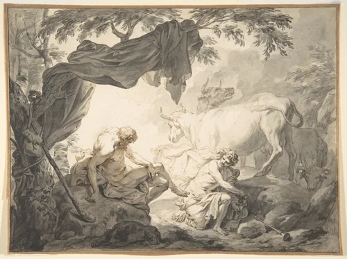 Mercury Rescuing Io from Argus, from "The Metamorphoses of Ovid" by Godfried Maes, drawing, 1664-1700