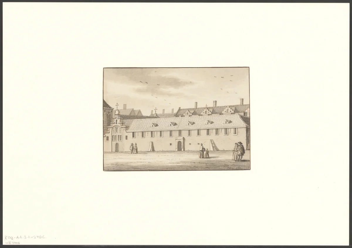 Gezicht op het Sint Pieters Gasthuis by anonymous, drawing, 1700-1799