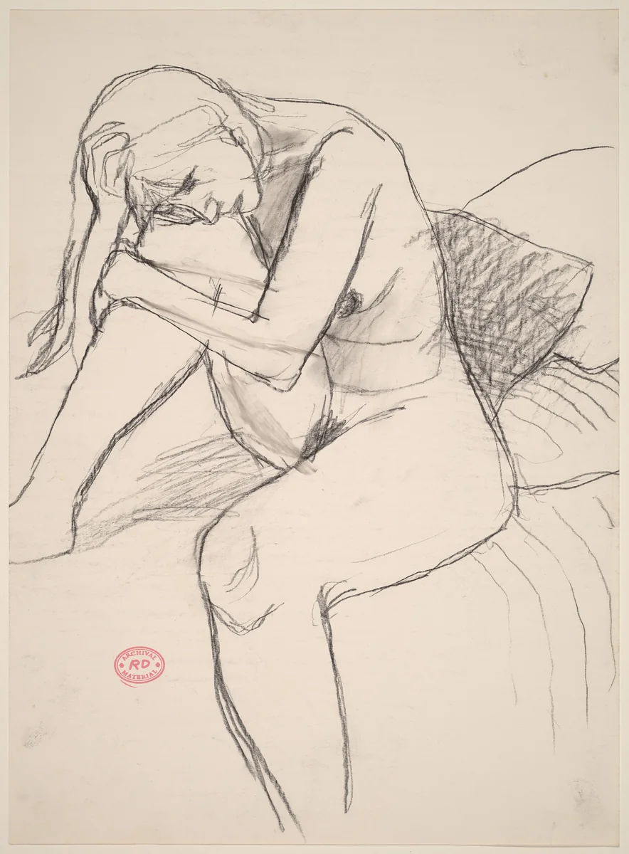 Untitled [female nude seated on a bed] by Richard Diebenkorn, drawing, 1955-1967