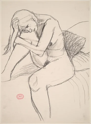 Untitled [female nude seated on a bed] by Richard Diebenkorn, drawing, 1955-1967