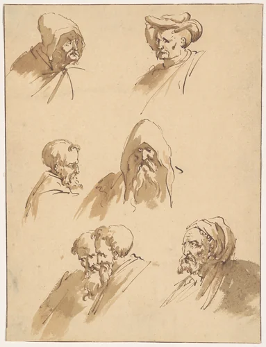 Seven Male Heads by Sebastiano Ricci, drawing, 1671-1736