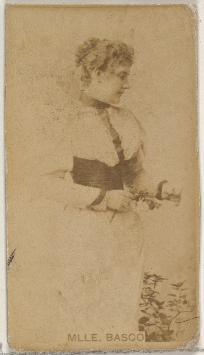 Mlle. Basco, from the Actors and Actresses series (N45, Type 8) for Virginia Brights Cigarettes by Allen & Ginter, photograph, 1885-1891