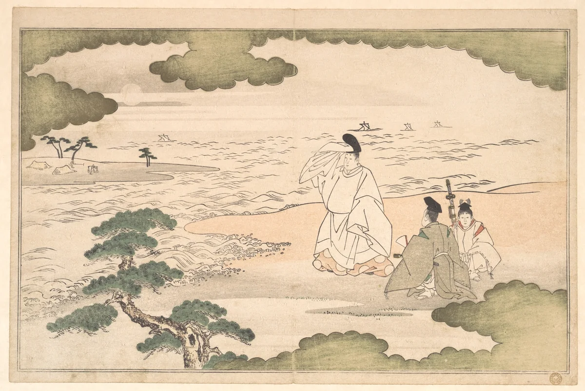 The Exile of Yukihira at Suma by Kitagawa Utamaro (喜多川歌麿), print, 1789