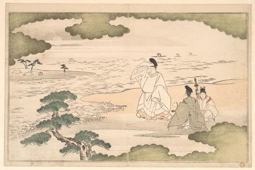 The Exile of Yukihira at Suma by Kitagawa Utamaro (喜多川歌麿), print, 1789