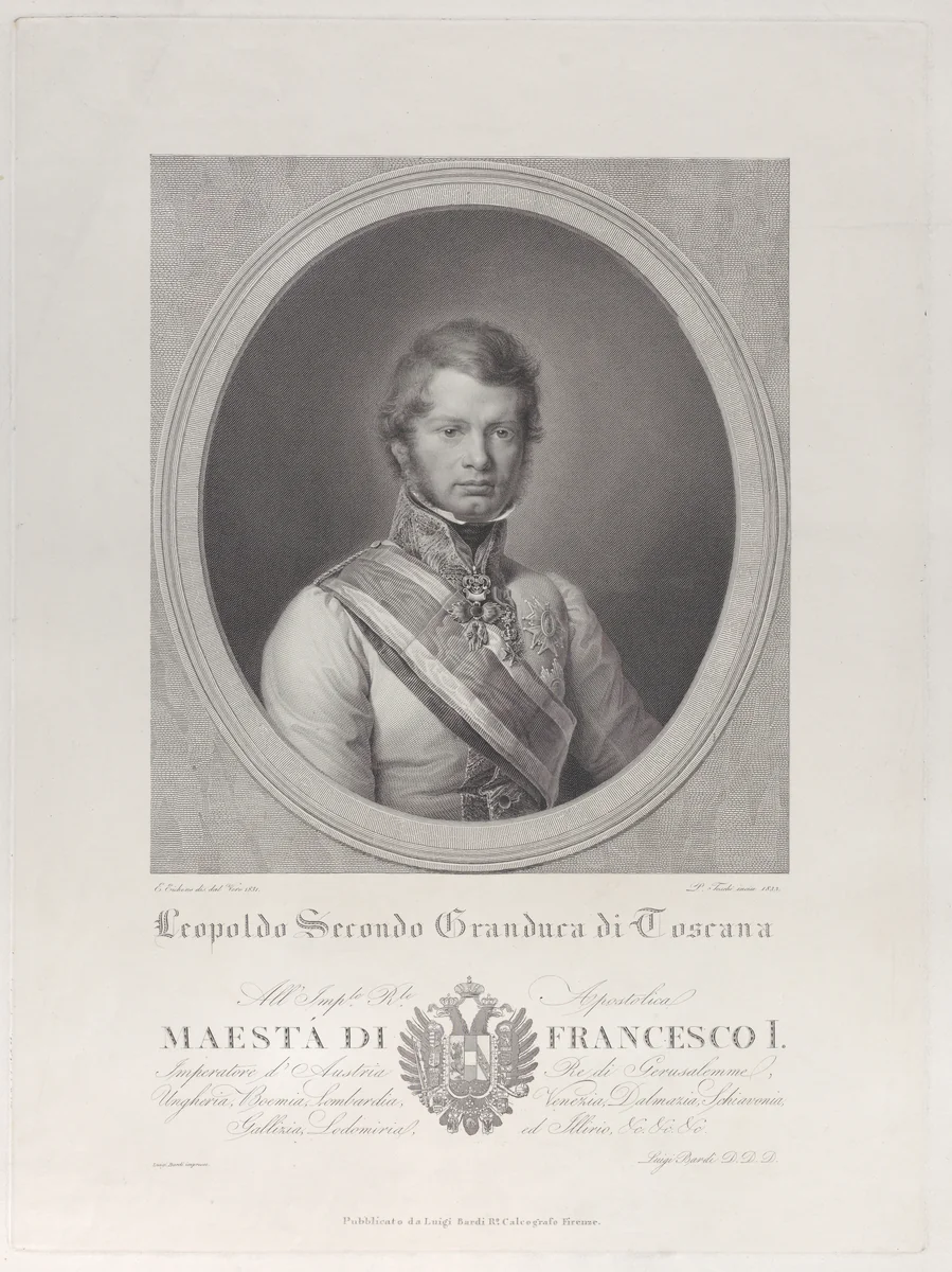 Oval portrait of Leopold II, Grand Duke of Tuscany by Paolo Toschi, print, 1833