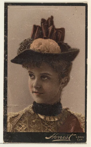 Actress wearing hat embellished with ribbon and flowers, from Stars of the Stage, Third Series (N131) issued by Duke Sons & Co. to promote Honest Long Cut Tobacco by W. Duke, Sons & Co., print, 1891-1892