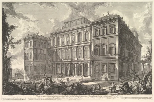 View of the palace of the illustrious Barberini family on the Quirinal Hill, designed by Cavaliere Bernini, from Vedute di Roma (Roman Views) by Giovanni Battista Piranesi, print, 1745-1755