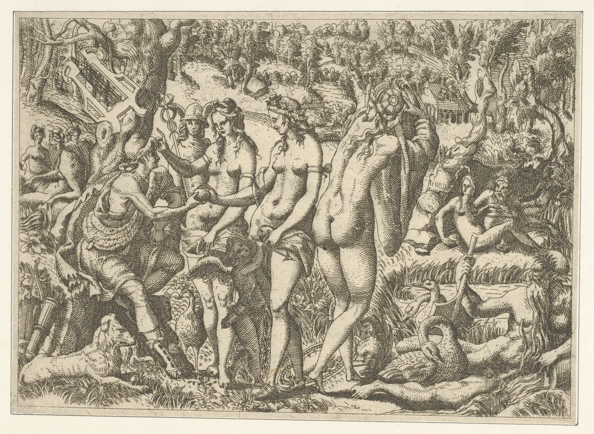 The Judgment of Paris by Jean Mignon, print, 1535-1555