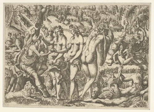 The Judgment of Paris by Jean Mignon, print, 1535-1555