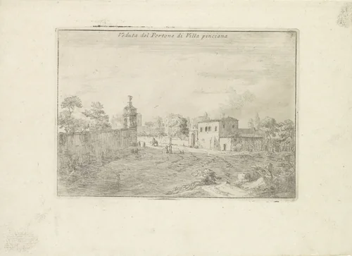 Landschap met de poort van de Villa Pinciana by Paolo Anesi, print, 1725