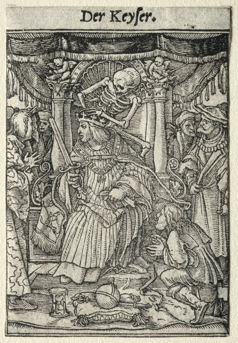 Dance of Death: The Emperor by Hans Holbein the Younger, print, 1521-1531