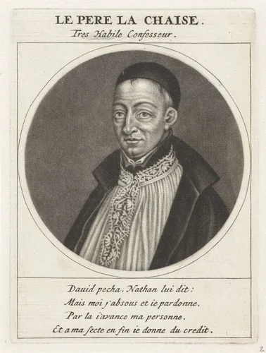 Portret van François de la Chaise by Jacob Gole, print, 1691