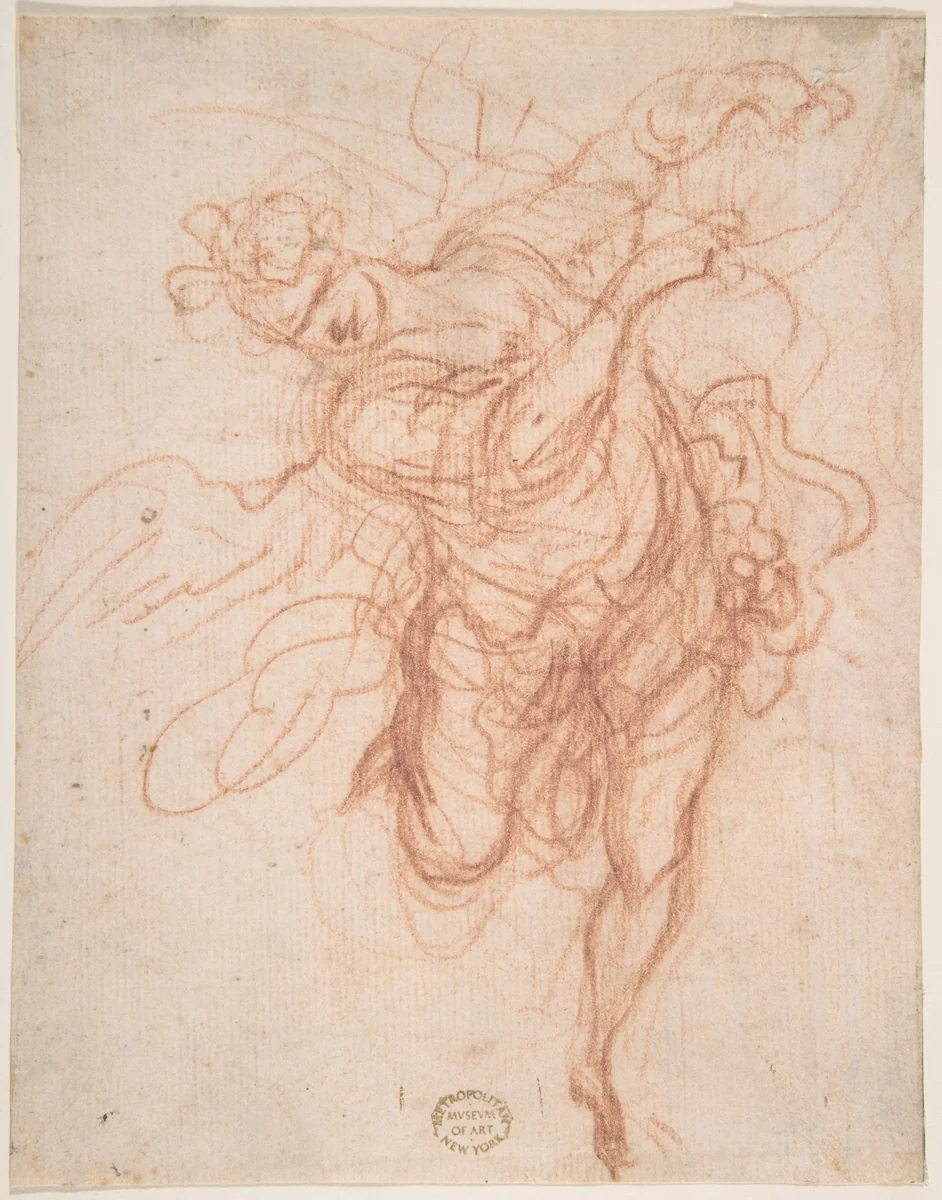 Angel (recto); Fragmentary Sketches of Same Subject (verso) by anonymous, drawing, 1500-1600