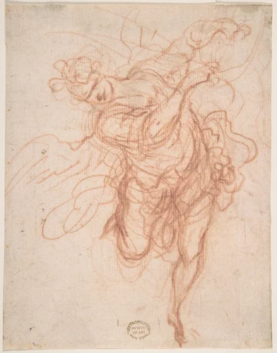 Angel (recto); Fragmentary Sketches of Same Subject (verso) by anonymous, drawing, 1500-1600