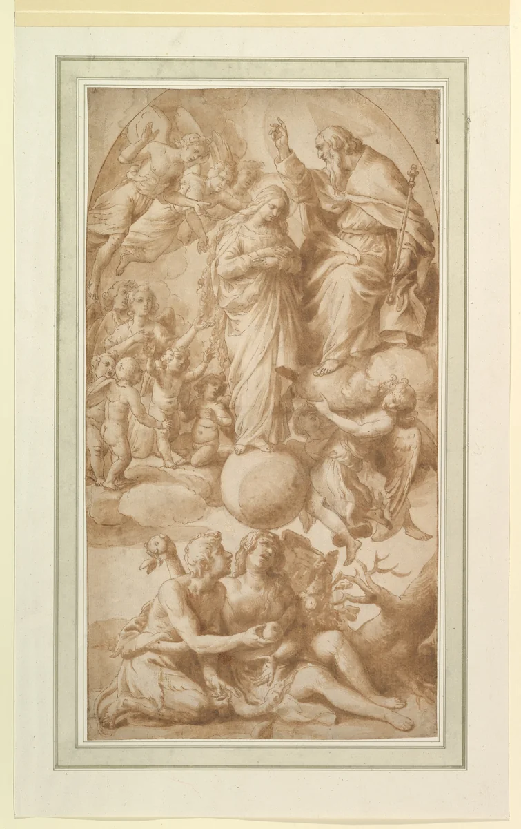 Allegory of the Immaculate Conception with the Fall of Man by Alessandro Turchi, drawing, 1578-1649