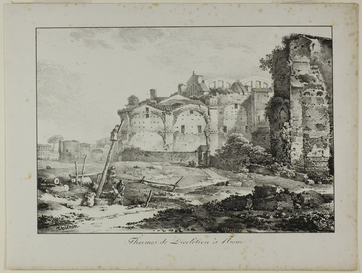 Baths of Diocletian, Rome by Claude Thienon, print, 1817
