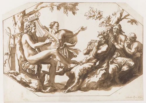 The Contest between Apollo and Pan by Jan de Bisschop, drawing, 1648-1671