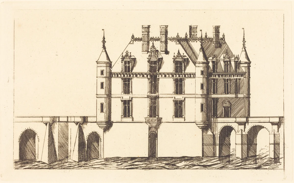 Chateau de Chenonceau, 1re planche (The Chateau of Chenonceau, 1st plate) by Charles Meryon; Jacques Androuet du Cerceau, print, 1856