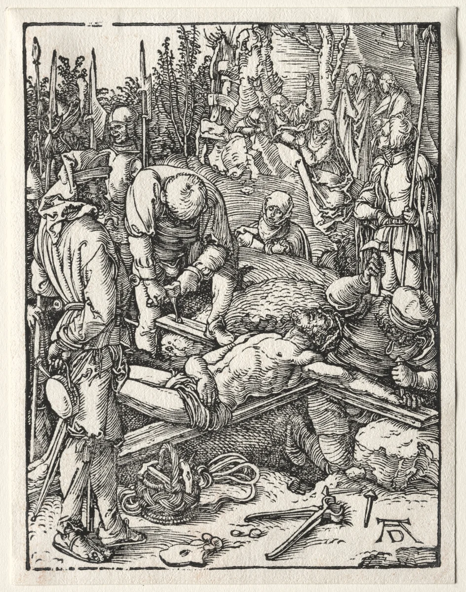 The Small Passion: Christ Being Nailed to the Cross by Albrecht Dürer, print, 1509-1511