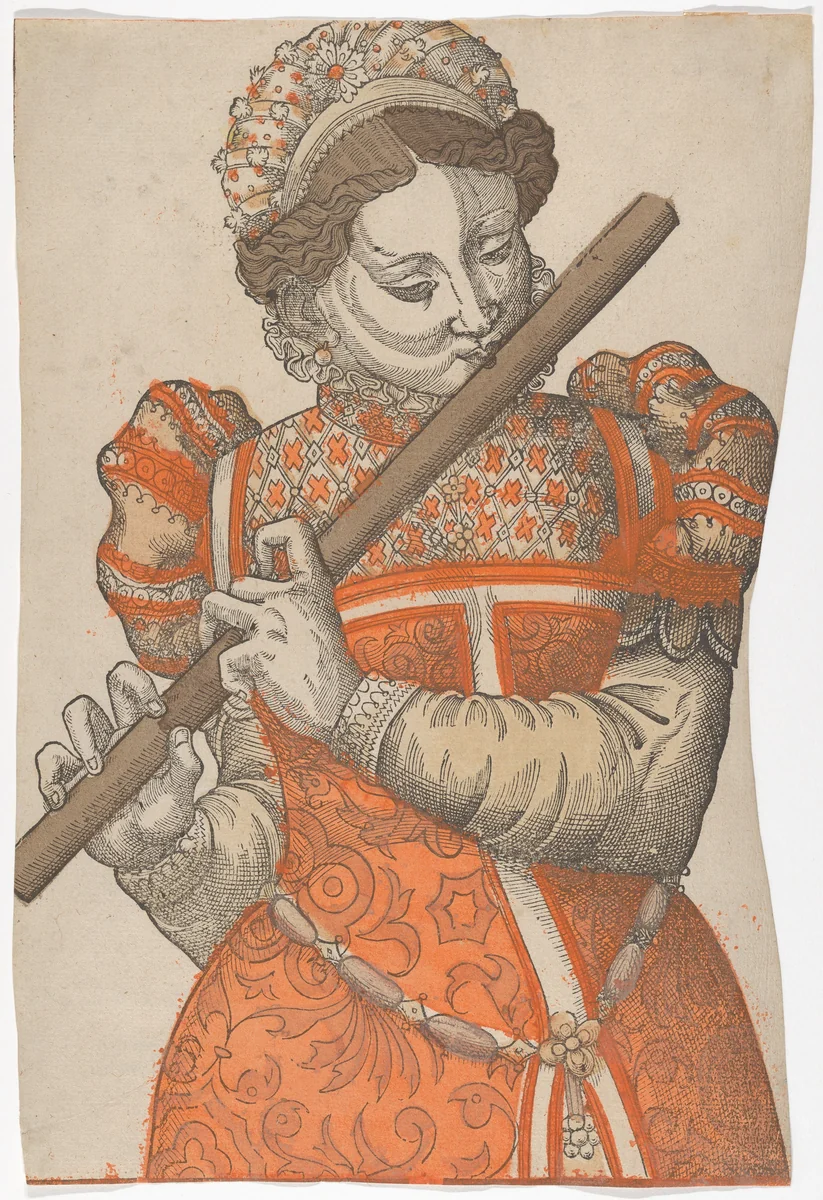 Woman Playing the Flute by anonymous, print, 1500-1599