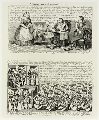 "Taking Care of Number One" or A Gentleman Endeavoring to Keep "Number One" Out of "St Pauls Church Yard" from George Cruikshank's Steel Etchings to The Comic Almanacks: 1835-1853 (top) by George Cruikshank, print, 1853