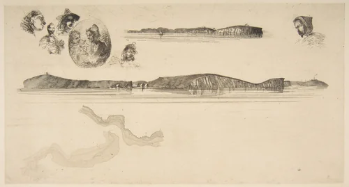 Sketches on the Coast Survey Plate by James McNeill Whistler, print, 1854-1855