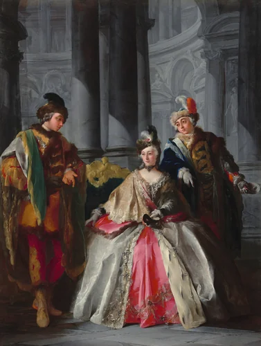 Three Figures Dressed for a Masquerade by Louis Joseph le Lorrain, painting, 1740