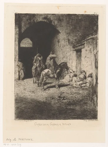 Bewakers van de kasba te Tétouan by Mariano Fortuny, print, 1848-1874