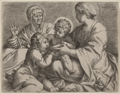 Madonna and Child with Saints Elizabeth and John the Baptist (La Madonna della Scodella) by Annibale Carracci, print, 1606
