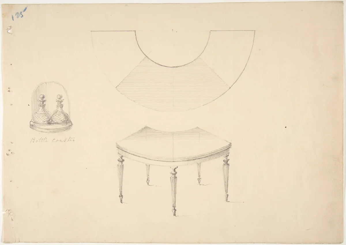 Design for a Curved and Bottle Coaster by anonymous, drawing, 1800-1850