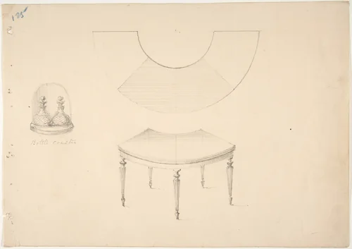 Design for a Curved and Bottle Coaster by anonymous, drawing, 1800-1850