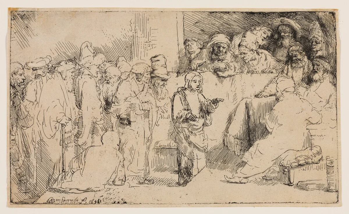 Christ Disputing with the Doctors: A Sketch by Rembrandt van Rijn, print, 1652