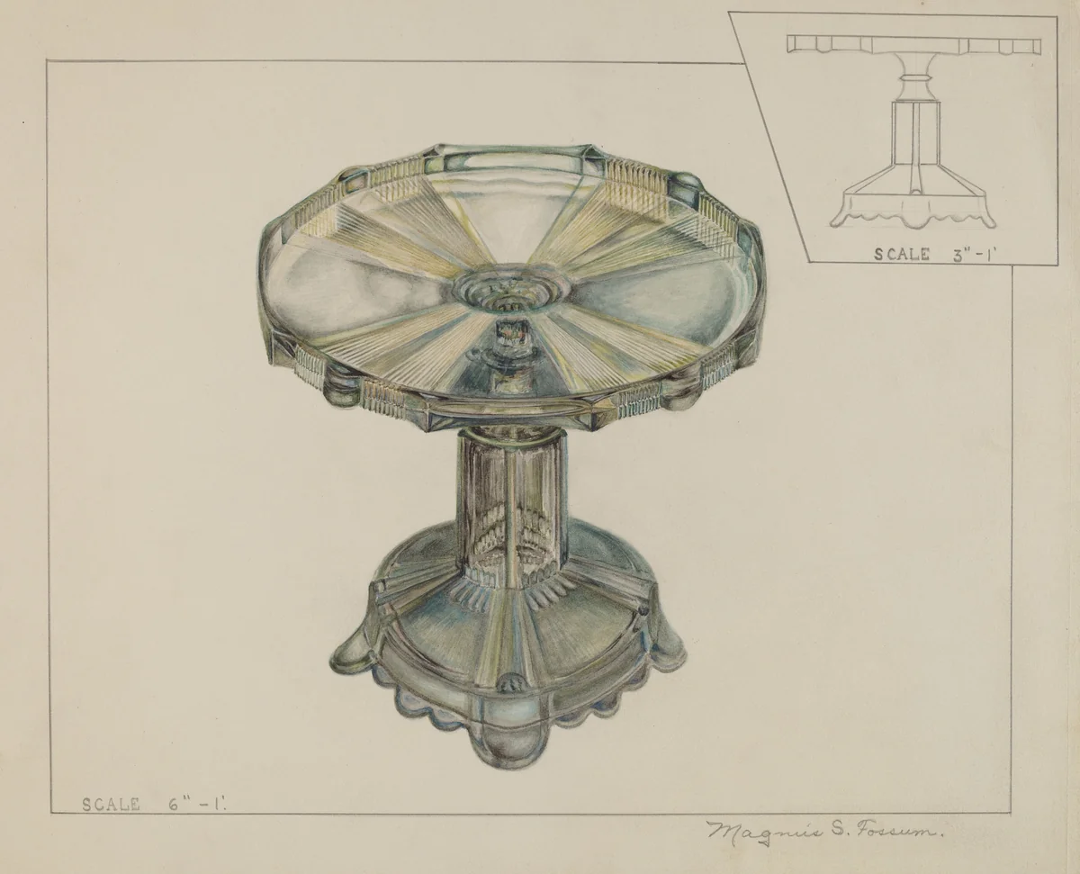 Glass Cake Stand by Magnus S. Fossum, index of american design, 1936