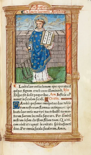 Printed Book of Hours (Use of Rome): fol. 101r, St. Lawrence by Guillaume Le Rouge, book, 1510