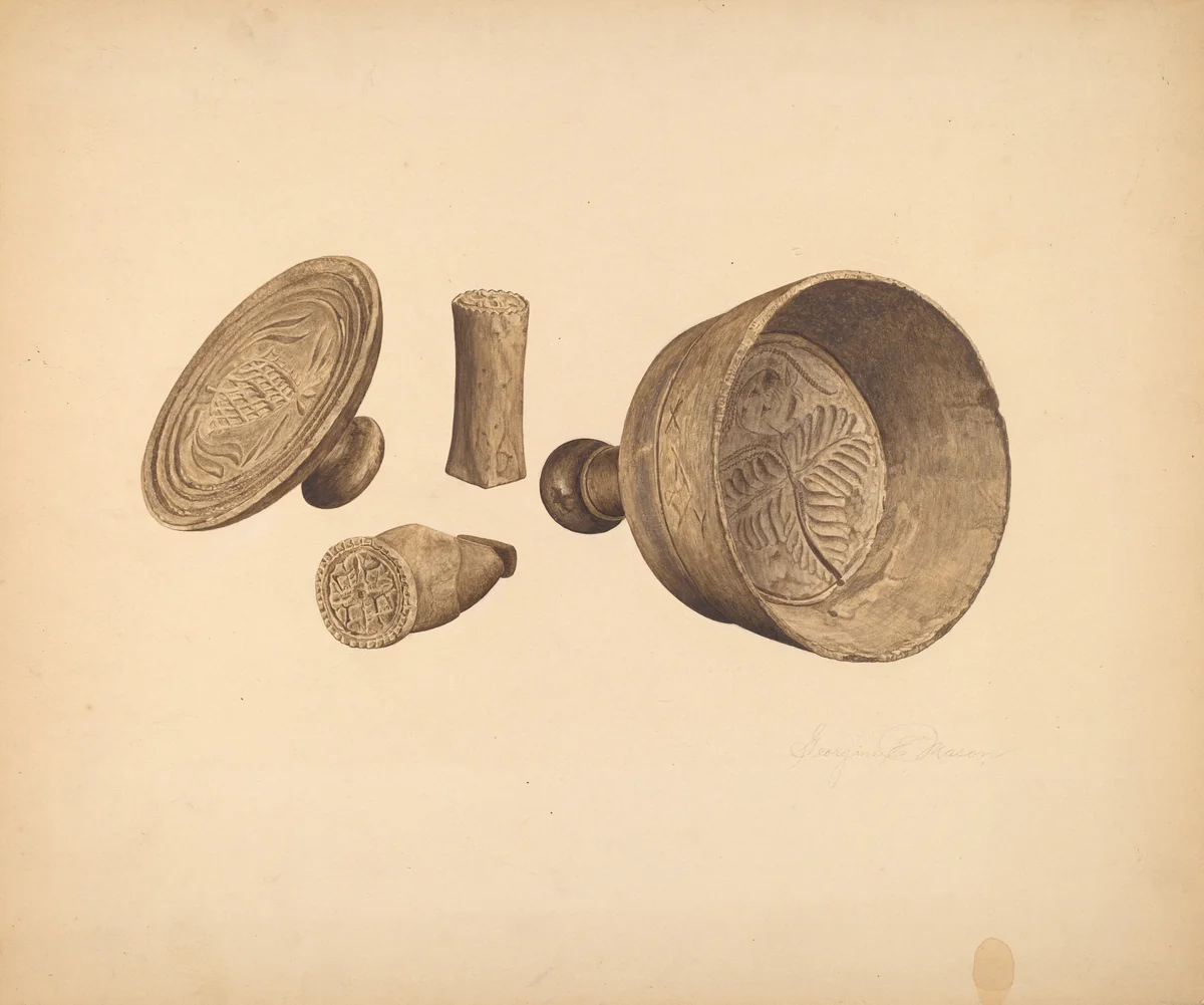 Butter Print and Mold by Georgine E. Mason, index of american design, 1935-1942