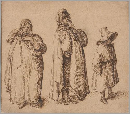 Two Studies of a Roma Woman and a Roma Boy in a Large Hat by Jacques de Gheyn II, drawing, 1600-1610