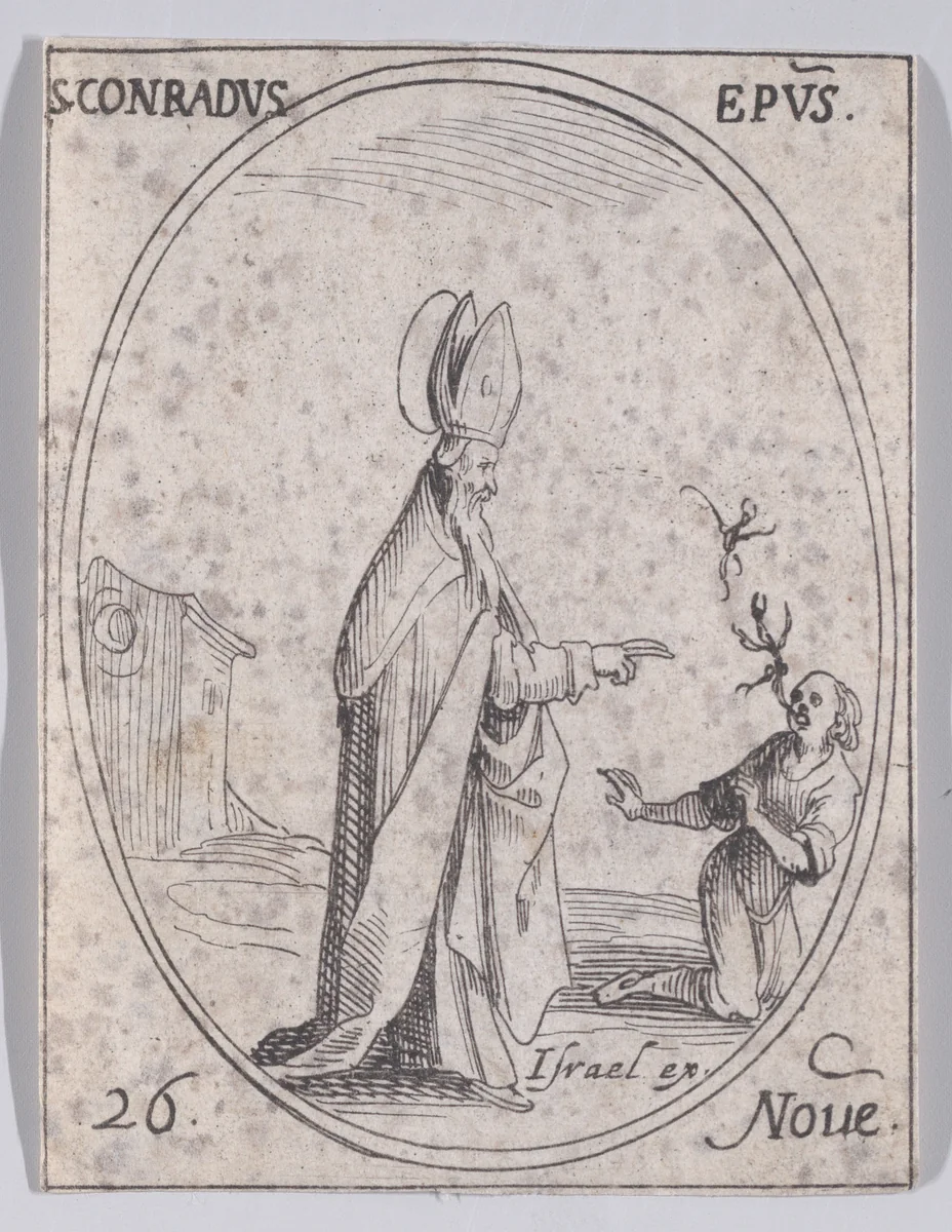 S. Conrad, évêque (St. Conrad, Bishop), November 26th, from "Les Images De Tous Les Saincts et Saintes de L'Année" (Images of All of the Saints and Religious Events of the Year) by Jacques Callot, print, 1636