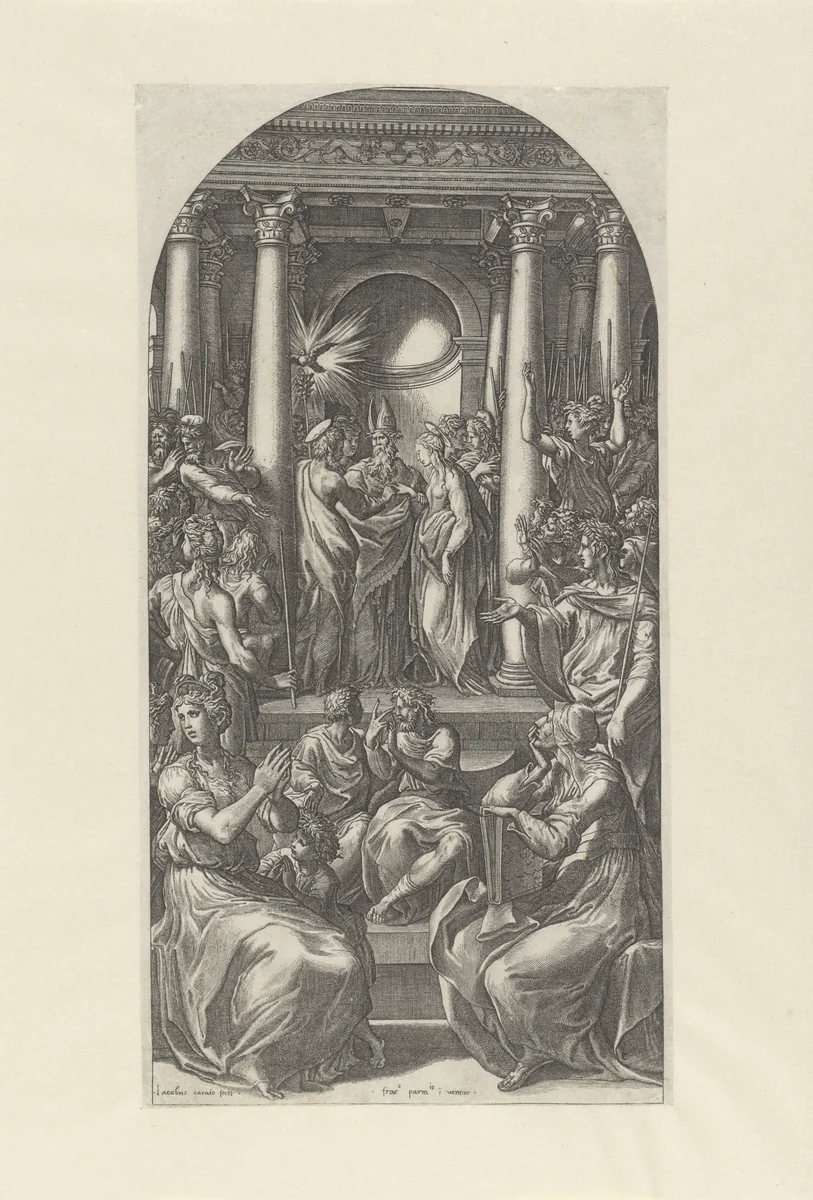 Huwelijk van Maria en Jozef by Unknown, print, 1515-1565