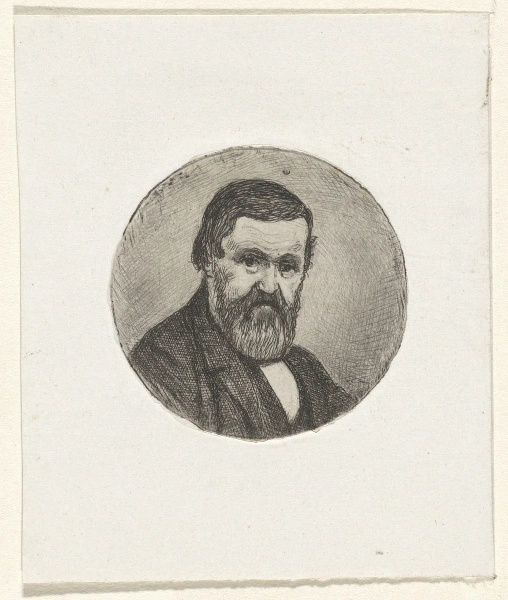 Rond portret van een onbekende man met baard by Frederik Hendrik Weissenbruch, print, 1843-1887