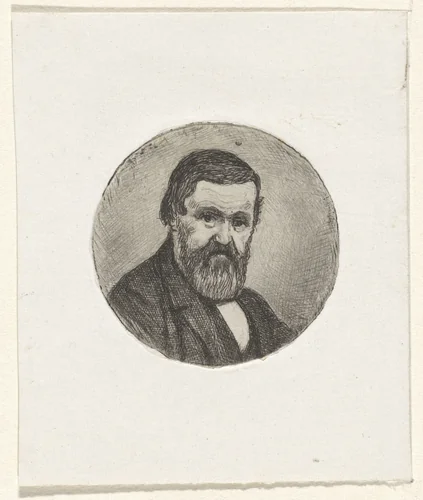 Rond portret van een onbekende man met baard by Frederik Hendrik Weissenbruch, print, 1843-1887