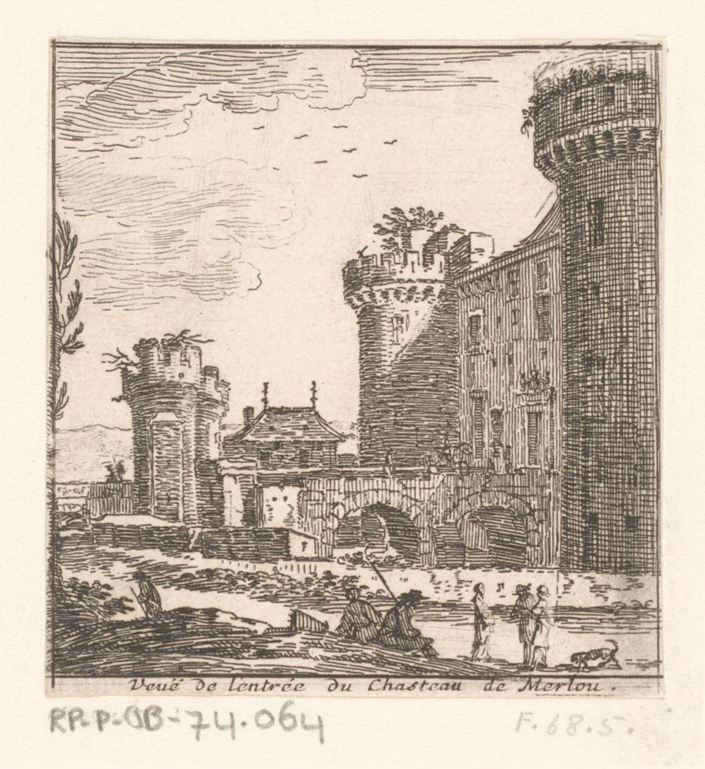 Gezicht op de ingang van kasteel Marlou by Israël Silvestre, print, 1656