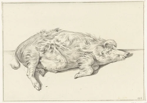 Liggend varken, naar rechts by Jean Bernard, drawing, 1812