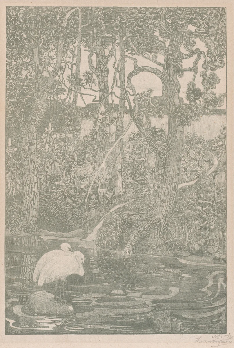 Bosidylle (Woodland Idyll) by Theodoor van Hoijtema, print, 1898