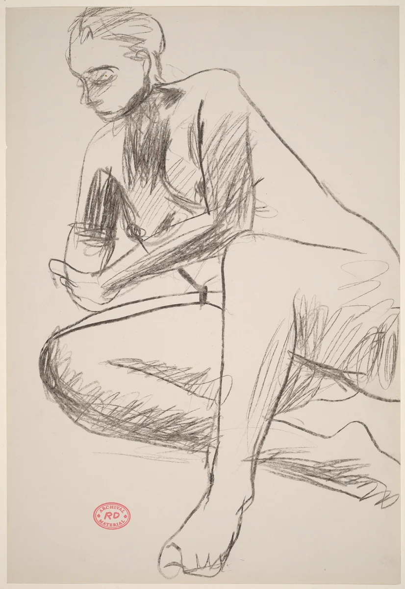 Untitled [seated model gripping her wrist with her left hand] by Richard Diebenkorn, drawing, 1955-1967