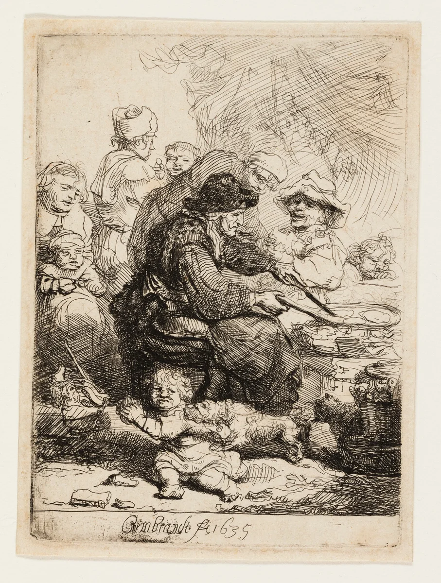The Pancake Woman by Rembrandt van Rijn, print, 1635