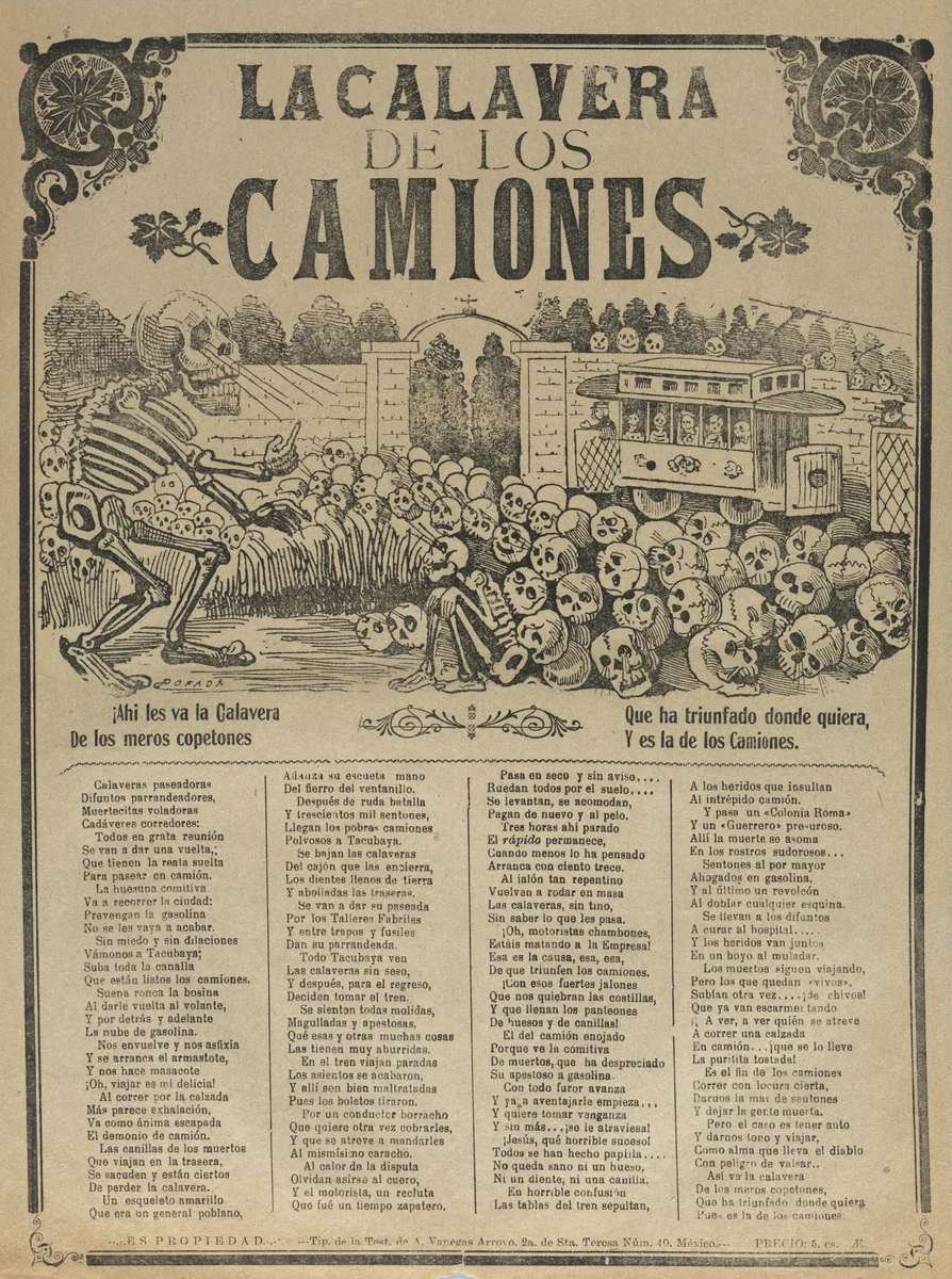 The Skeleton of the Buses by José Guadalupe Posada, print, 1900-1910