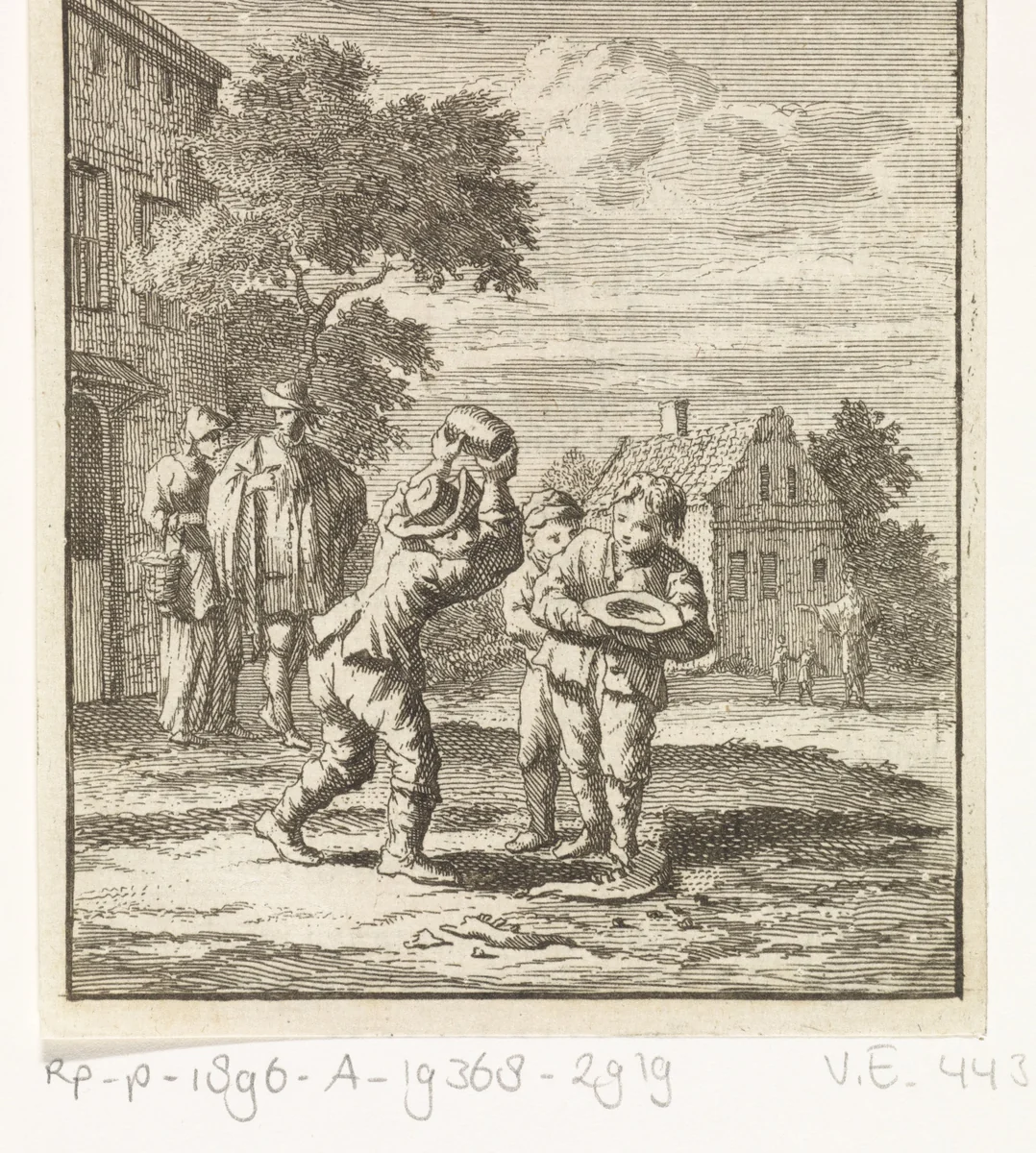 Kinderen spelen ossekies by Zacharias Chatelain, print, 1712