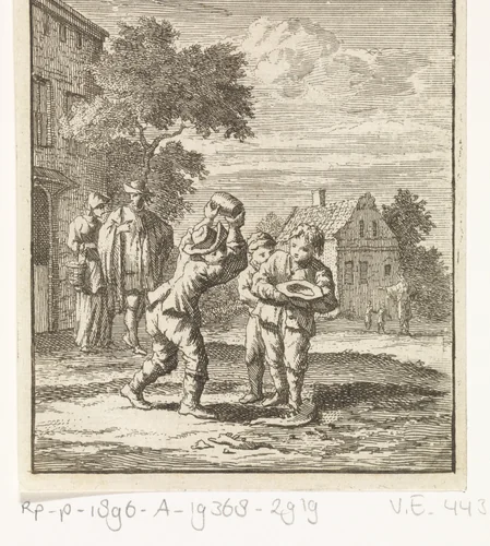 Kinderen spelen ossekies by Zacharias Chatelain, print, 1712
